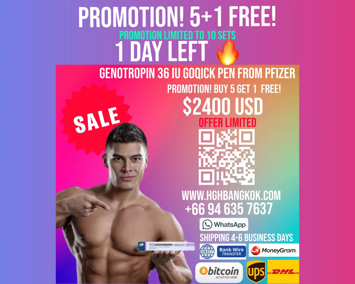 HGH Thailand! Aanbieding! Koop 5 en krijg er 1 gratis! HGH van Pfizer Genotropin Goqick pen 36 IE 